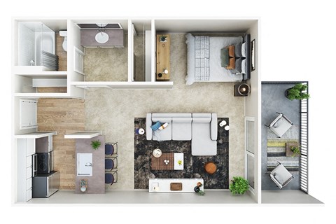 Floor plan for studio, 1 bath, 560 sqft
